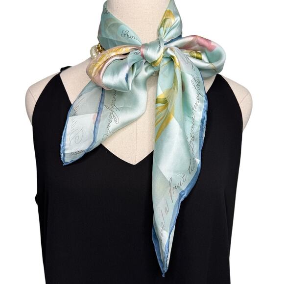 Adrienne Vittadini vintage silk floral garden sheer stripe rolled edge scarf 34” - Picture 6 of 9